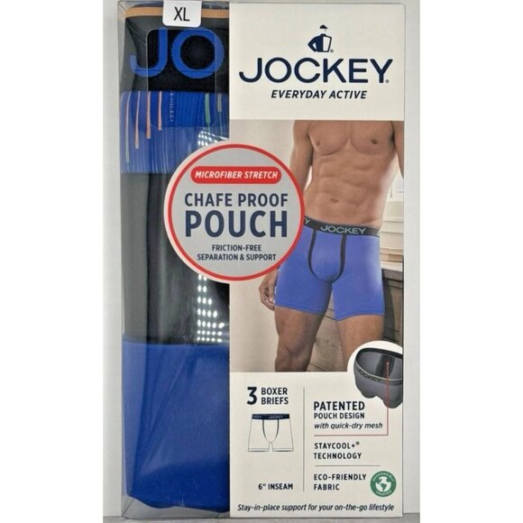 Jockey Everyday Active Boxer Briefs 3-Pack Microfiber Chafe Proof Pouch NEW XL - Picture 2 of 6